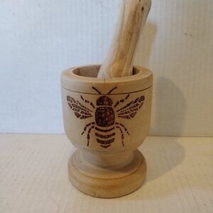 Bee themed Wooden Mortar and Pestle Set